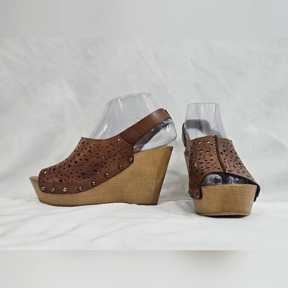 Natalia Blanco Brown Leather Wedge Shoes Womens Size 36